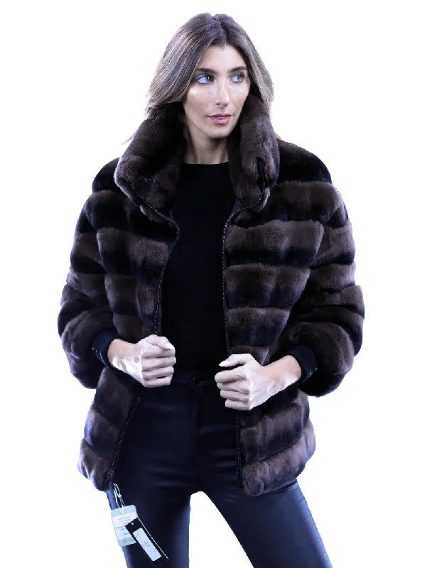 Reversible Rex Rabbit Coat -Brown Relaxed Utility Shacket