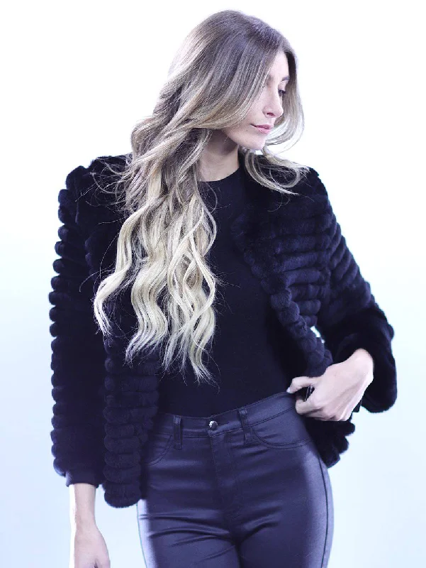 Rex Rabbit Fur Coat - Black Quilted Hybrid Jacket