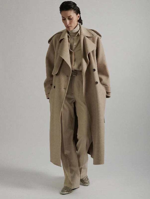 Sand double-faced wool belted coat Waterproof Rain Jacket