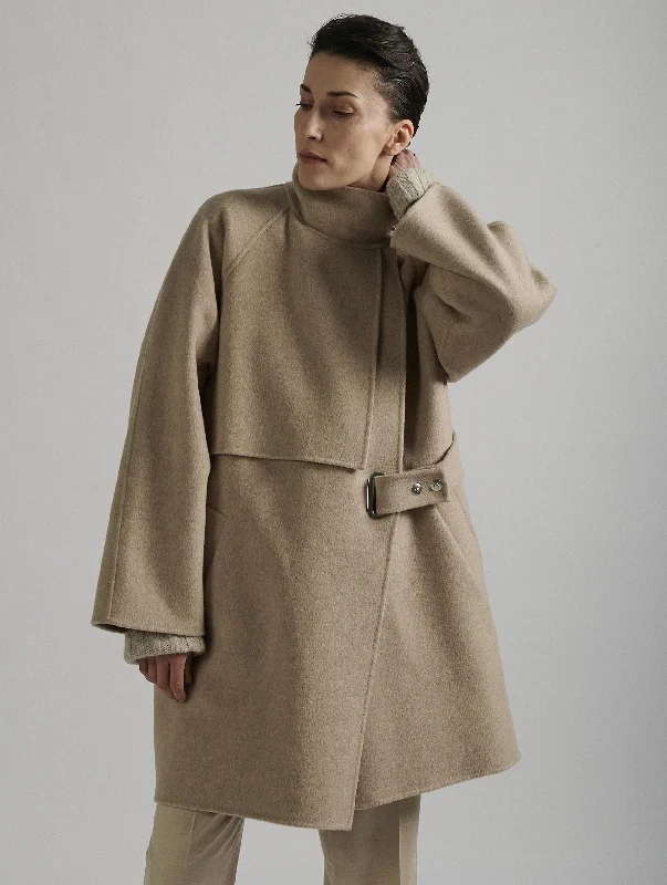 Sand double-faced wool high-collar coat Lightweight Windbreaker