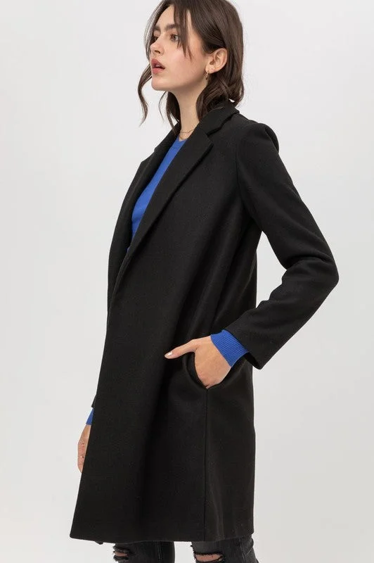 Sara, Long sleeve soft textured coats with pockets Recycled Down Jacket