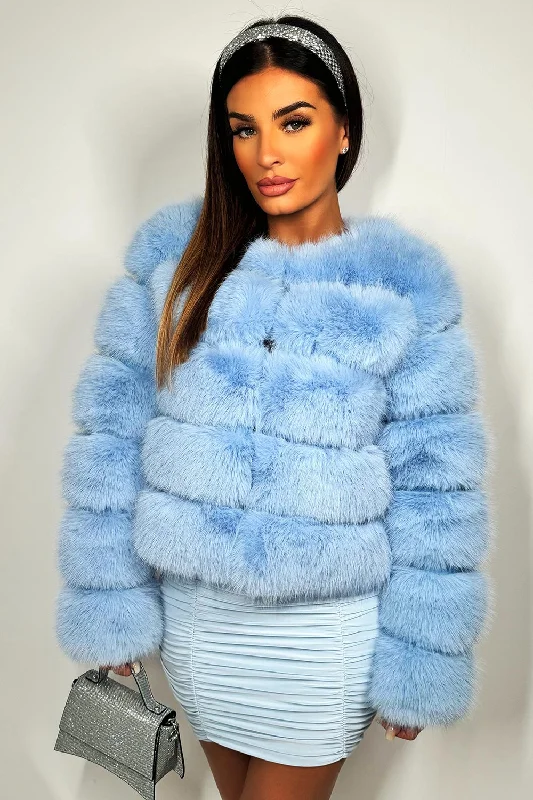 Sky Blue Faux Fur Bubble Coat Structured Wool Blazer