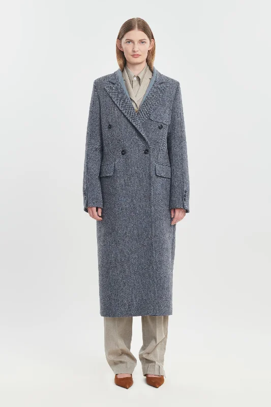 Soft blue harris tweed tailored coat Belted Crossover Blazer