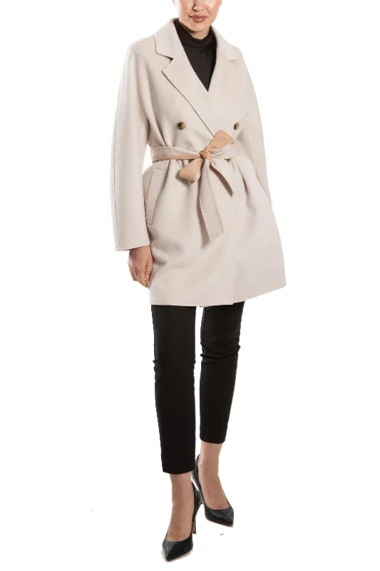 COLMAR - 100% Cashmere Belted Coat Fur-Lined Aviator Coat