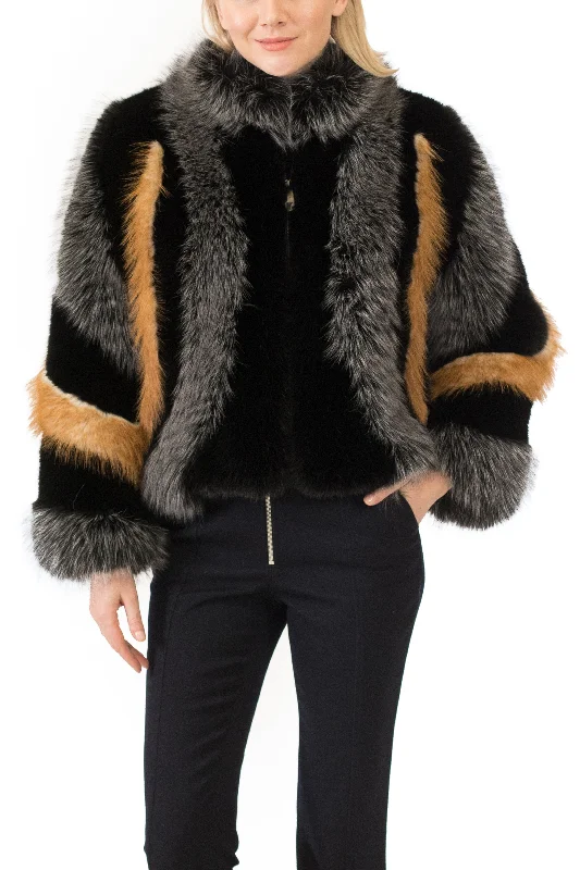 EDGEWATER - Oversized Coat with Multicolor Trims Puffy Insulated Vest