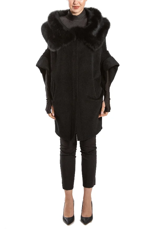 MEGHA - Short-Sleeved Cashmere Coat Vintage Suede Jacket
