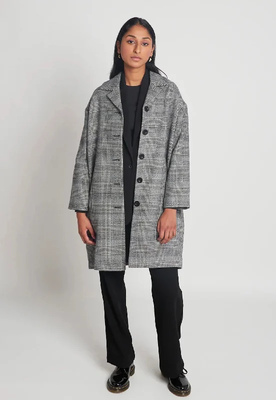Mars Attacks Coat - Houndstooth Check High-Collar Puffer Coat