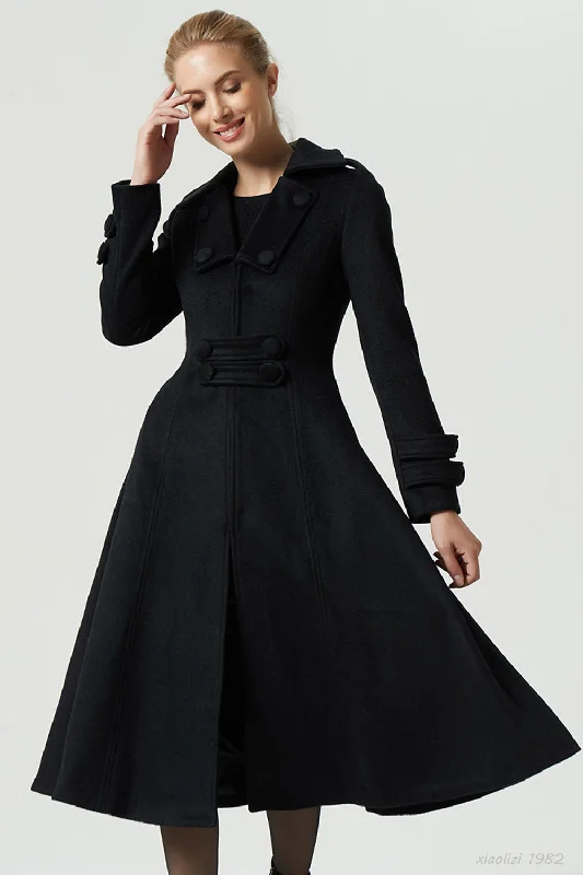black midi vintage wool coat 1982# Collared Pea Coat