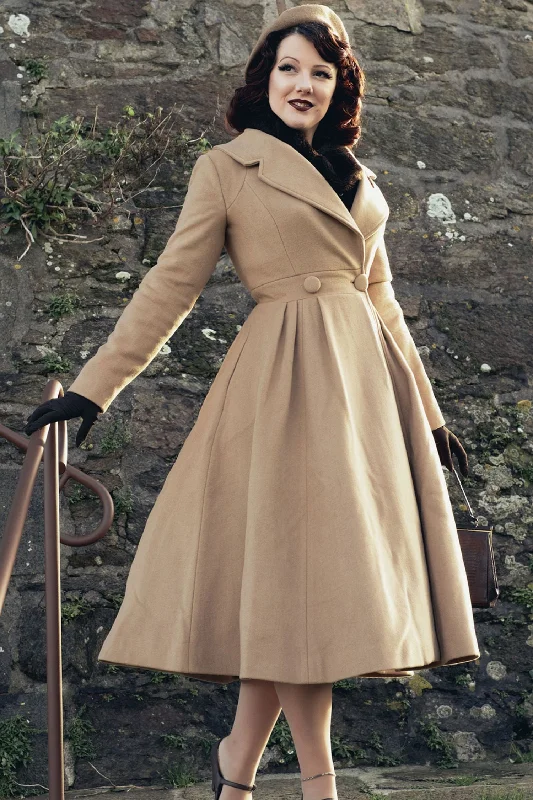 vintage inspired Wool Princess swing coat 2527# Belted Midi-Length Coat
