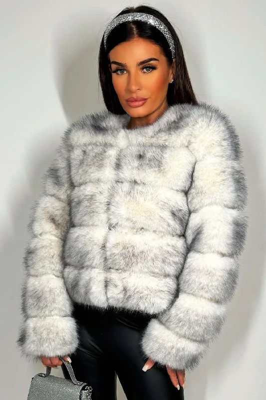 Faux Fur Bubble Coat Snow White Quilted Puffer Jacket