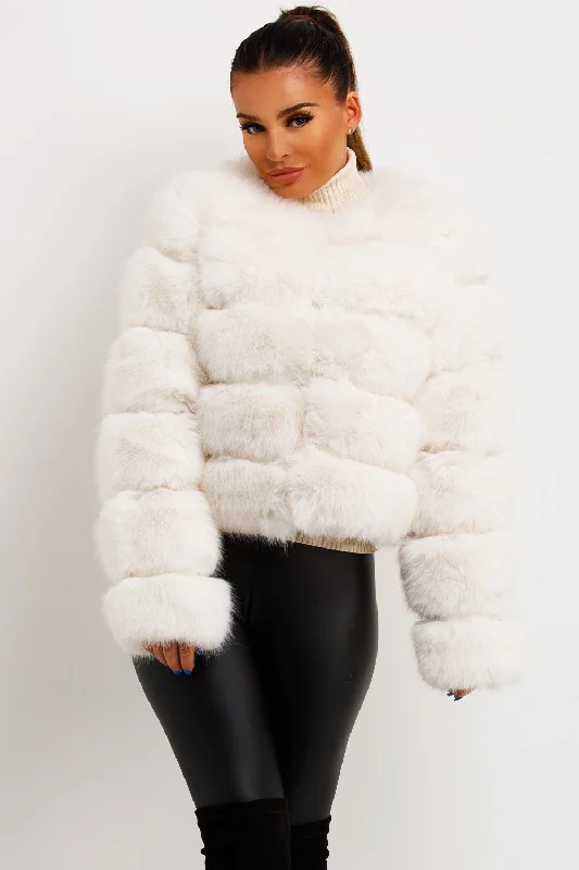 White Faux Fur Bubble Coat Relaxed Fit Blazer