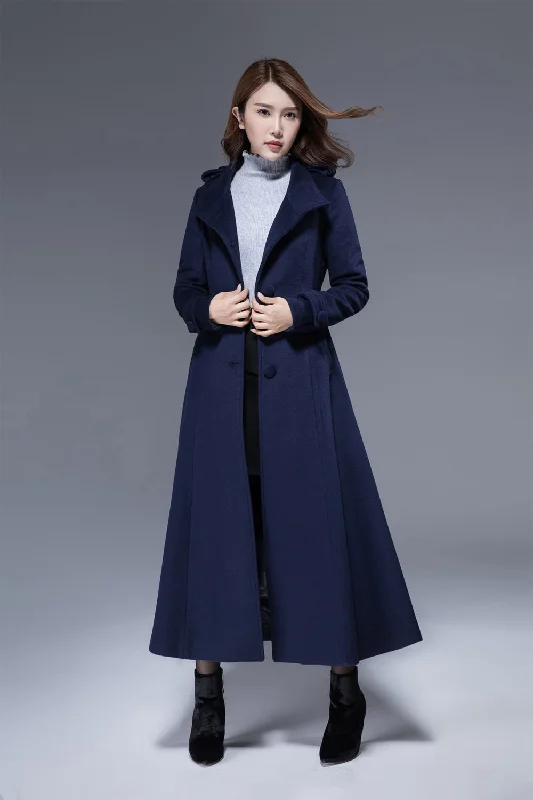 Woman wool coat, navy coat, warm winter coat, wool coat, winter coat 1830# Buttoned Peplum Coat