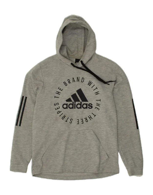 ADIDAS Mens Graphic Hoodie Jumper Medium Grey Polyester Hoodie with Neon Bright Vibrant