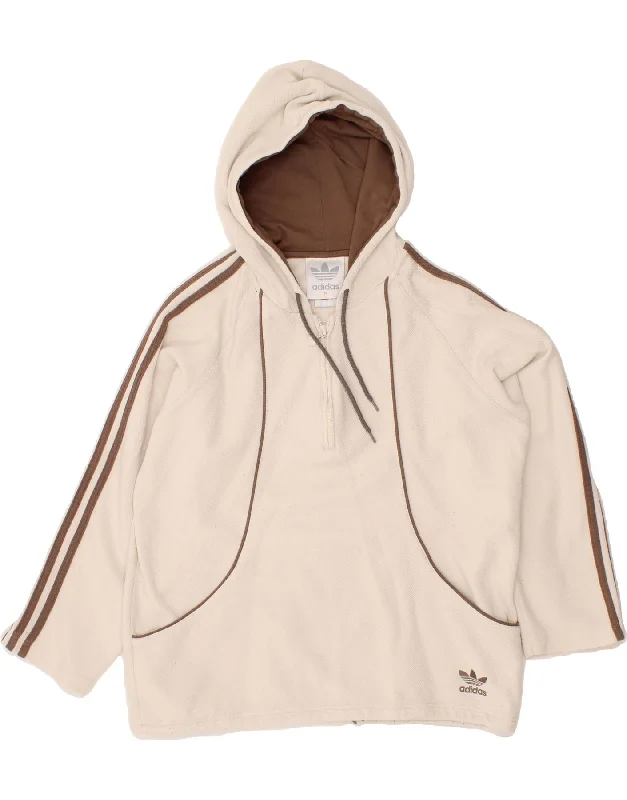 ADIDAS Mens Zip Neck Hoodie Jumper Medium Off White Cotton Hoodie with Hem Applique Textured Unique ADIDAS Mens Zip Neck Hoodie Jumper Medium Off White Cotton Hoodie with Hem Applique Textured Unique