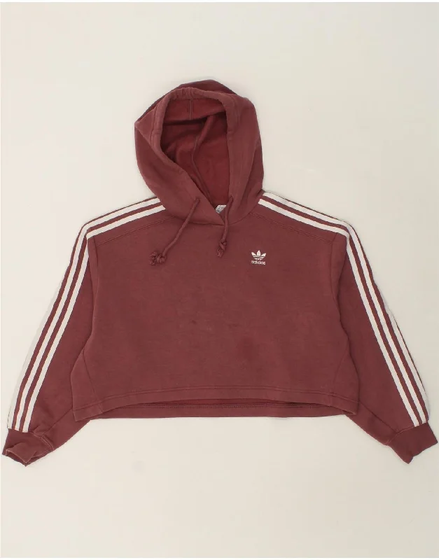 ADIDAS Womens Oversized Crop Hoodie Jumper UK 8 Small Maroon Cotton Hoodie with Lining Warm Insulated ADIDAS Womens Oversized Crop Hoodie Jumper UK 8 Small Maroon Cotton Hoodie with Lining Warm Insulated