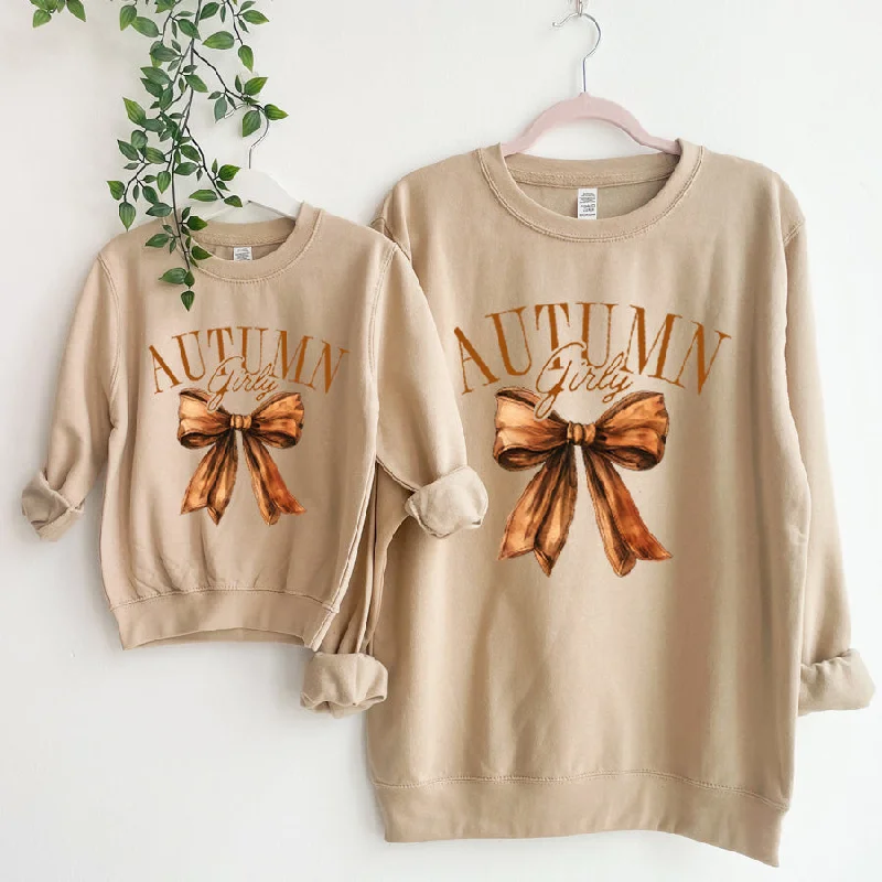 Autumn Girly Bow Matching Sweatshirts Sand Hoodie with Cuffed Sleeves Snug Secure