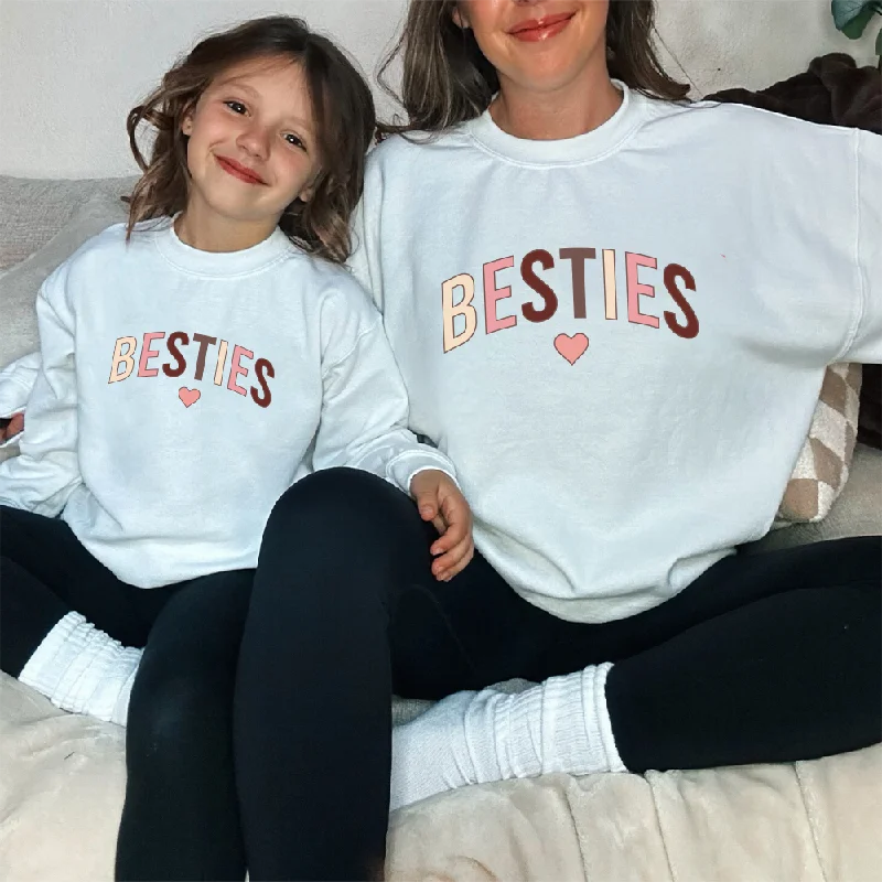 Besties Autumn Mum & Kid Matching Sweatshirts Hoodie with Frayed Bohemian Relaxed