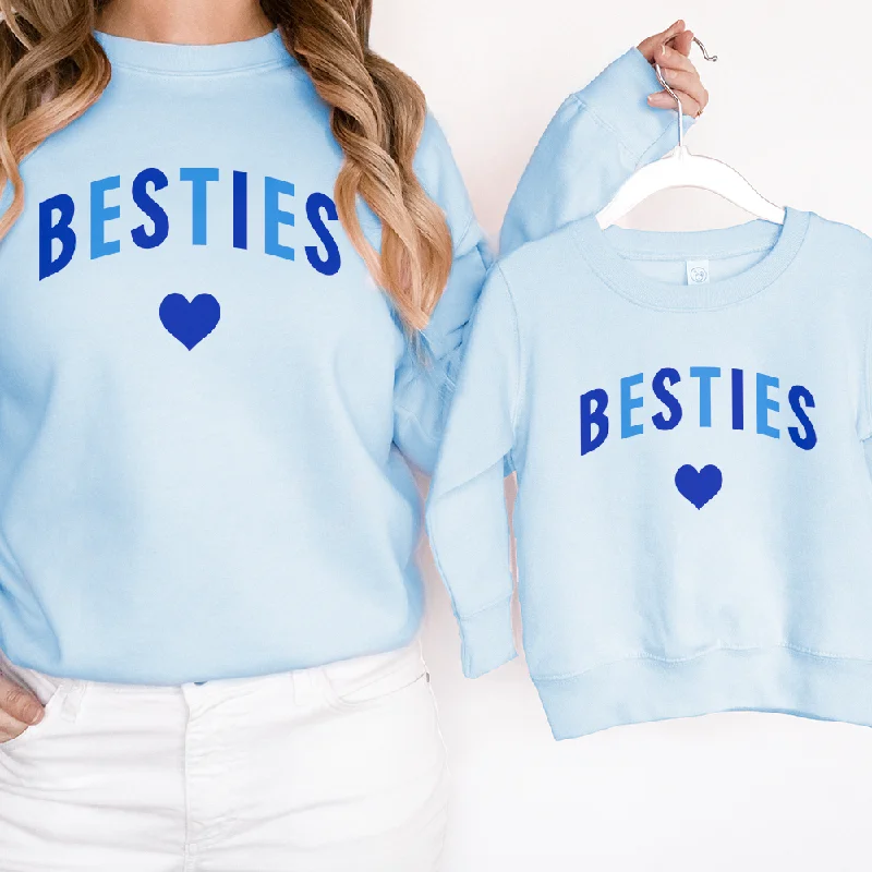 Besties Love Hearts Mum & Kid Matching Blue Sweatshirts Hoodie with High Neck Warm Protective Besties Love Hearts Mum & Kid Matching Blue Sweatshirts Hoodie with High Neck Warm Protective