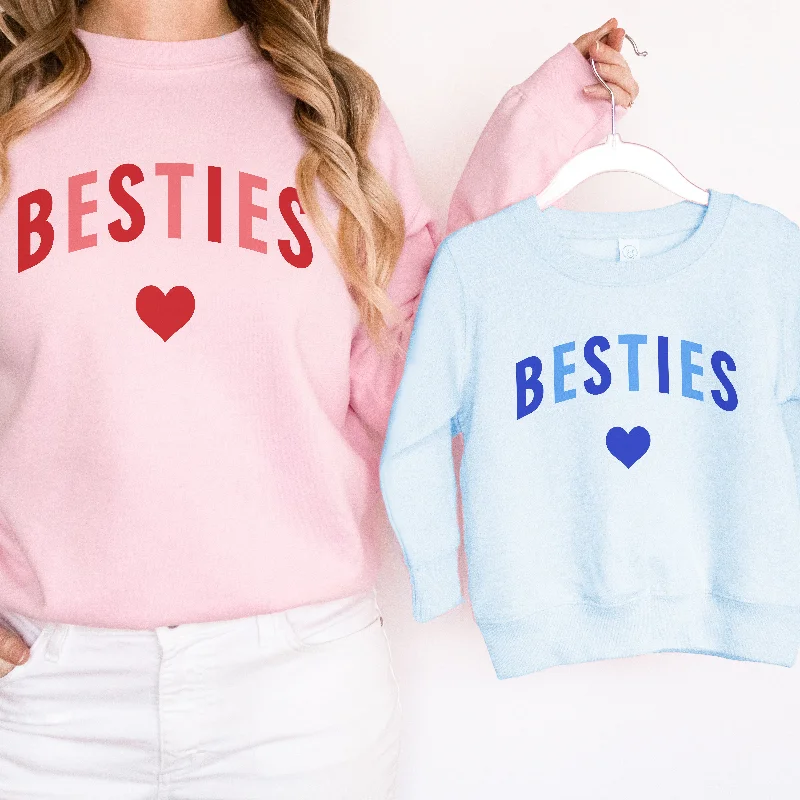 Besties Love Hearts Mum & Kid Matching Pink/Blue Sweatshirts Hoodie with Logo Branding Identity Besties Love Hearts Mum & Kid Matching Pink/Blue Sweatshirts Hoodie with Logo Branding Identity