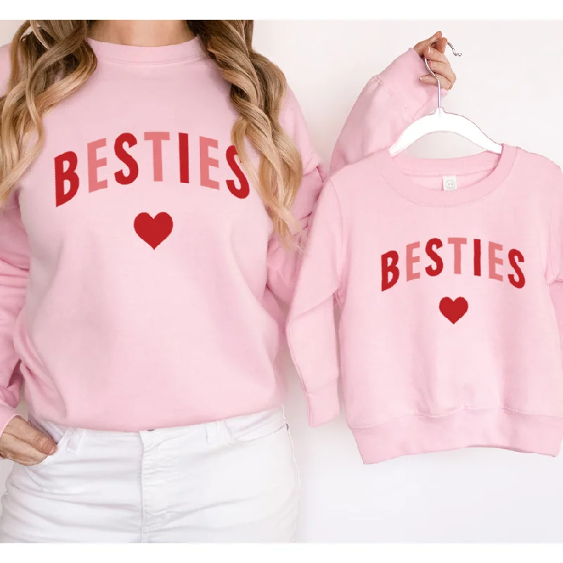 Besties Love Hearts Mum & Kid Matching Pink Sweatshirts Hoodie Crop Top Short Trendy Besties Love Hearts Mum & Kid Matching Pink Sweatshirts Hoodie Crop Top Short Trendy