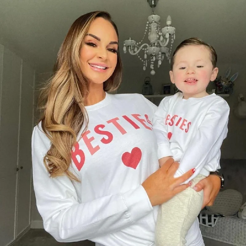 Besties Love Hearts Mum & Kid Matching White Sweatshirts Hoodie with High-Low Hem Asymmetrical Trendy Besties Love Hearts Mum & Kid Matching White Sweatshirts Hoodie with High-Low Hem Asymmetrical Trendy