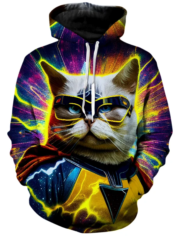 Cat Hero Unisex Hoodie Hoodie with Exposed Zipper Edgy Industrial