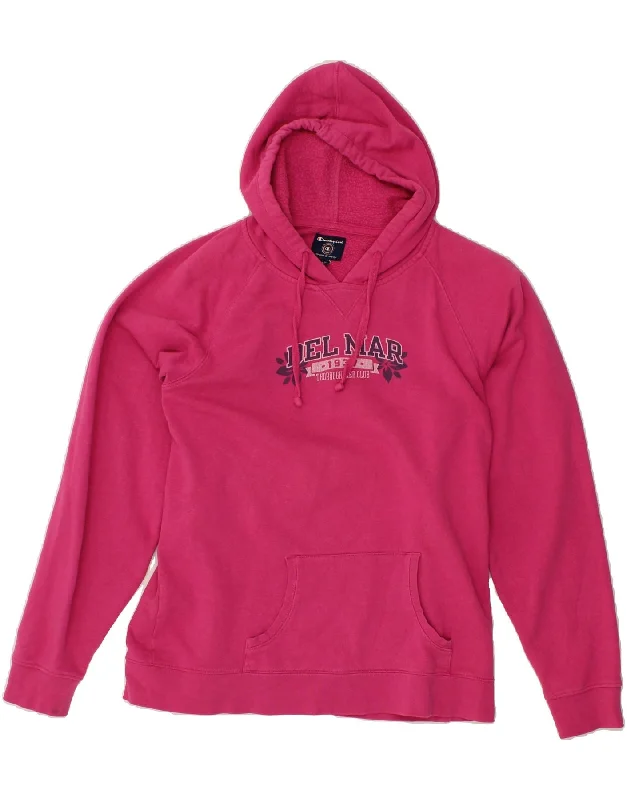 CHAMPION Womens Graphic Hoodie Jumper UK 20 2XL Pink Cotton Hoodie with Elastic Cuffs Stretchable Comfortable