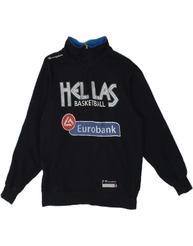 CHAMPION Womens Zip Neck Sweatshirt Jumper UK 14 Medium Navy Blue Cotton Hoodie with Pocket Utility Practical CHAMPION Womens Zip Neck Sweatshirt Jumper UK 14 Medium Navy Blue Cotton Hoodie with Pocket Utility Practical