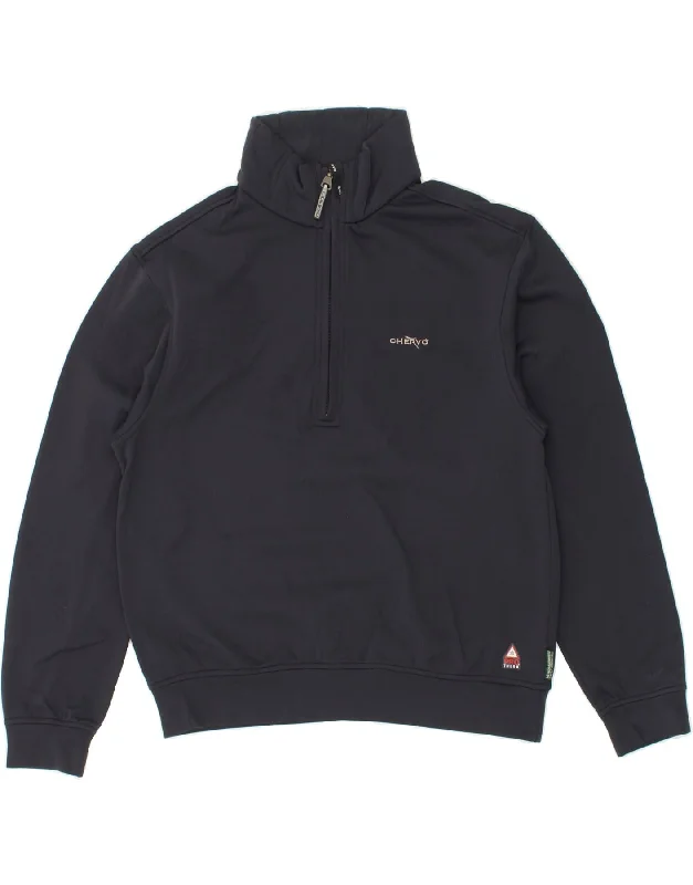 CHERVO Mens Zip Neck Sweatshirt Jumper IT 46 Small Navy Blue Polyamide Hoodie with Drawstring Waist Adjustable Fitted CHERVO Mens Zip Neck Sweatshirt Jumper IT 46 Small Navy Blue Polyamide Hoodie with Drawstring Waist Adjustable Fitted
