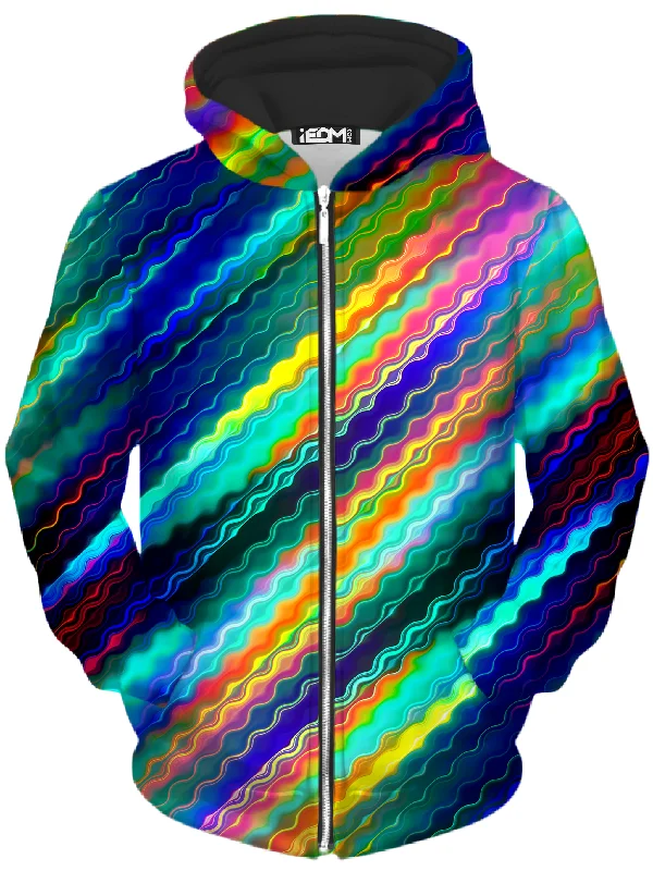 Cosmic Waves Unisex Zip-Up Hoodie Hoodie with Hem Embroidery Detailed Premium