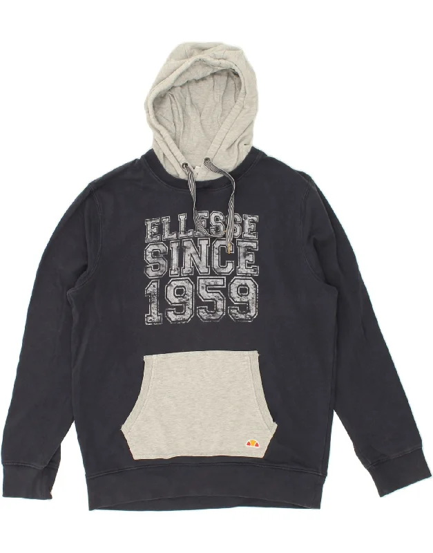 ELLESSE Mens Graphic Hoodie Jumper Large Navy Blue Cotton Hoodie with Magnetic Closure Innovative Modern ELLESSE Mens Graphic Hoodie Jumper Large Navy Blue Cotton Hoodie with Magnetic Closure Innovative Modern