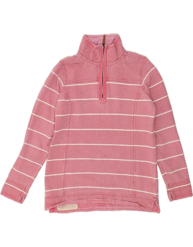 FAT FACE Womens Zip Neck Sweatshirt Jumper UK 10 Small Pink Striped Cotton Hoodie with Color Block Contrast Stylish FAT FACE Womens Zip Neck Sweatshirt Jumper UK 10 Small Pink Striped Cotton Hoodie with Color Block Contrast Stylish