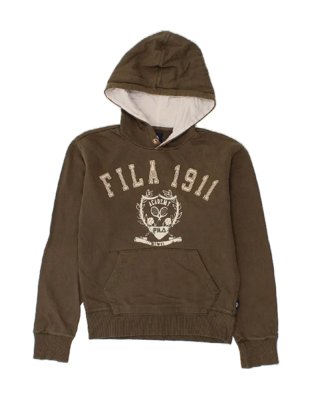 FILA Mens Graphic Hoodie Jumper XS Brown Cotton Graphic Hoodie Design Print