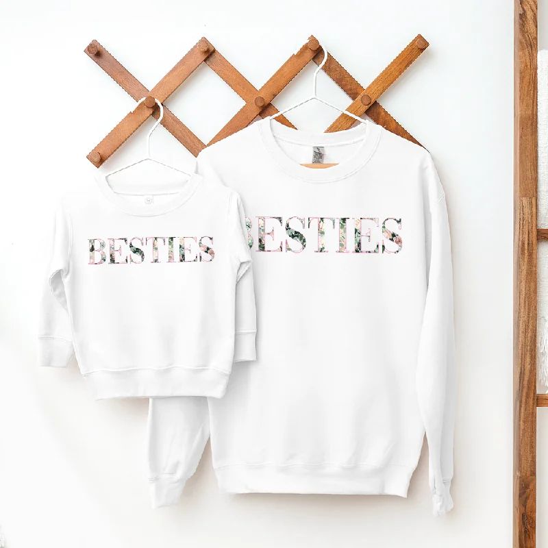 Floral Vogue Besties Matching Sweatshirts Hoodie with Emblem Brand Identity