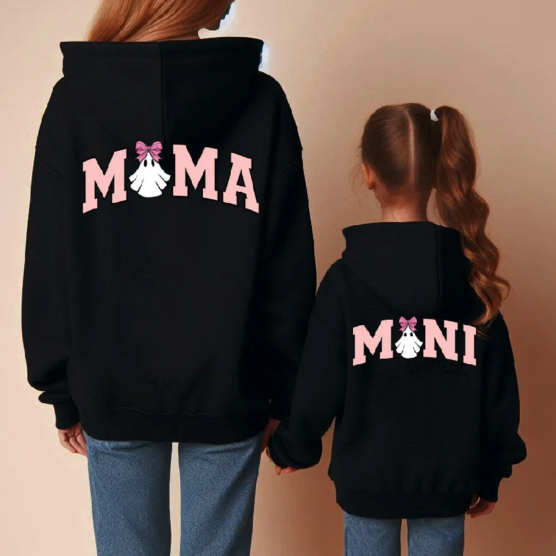 Ghost Mama & Mini Back Logo Matching Hoodies Hoodie with V-Neck Classic Versatile