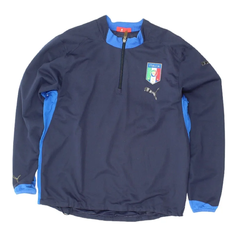 Italia Mens Blue Half Zip Puma Training Top | Football Sportswear Sweatshirt VTG Hoodie with Typography Text Message Italia Mens Blue Half Zip Puma Training Top | Football Sportswear Sweatshirt VTG Hoodie with Typography Text Message