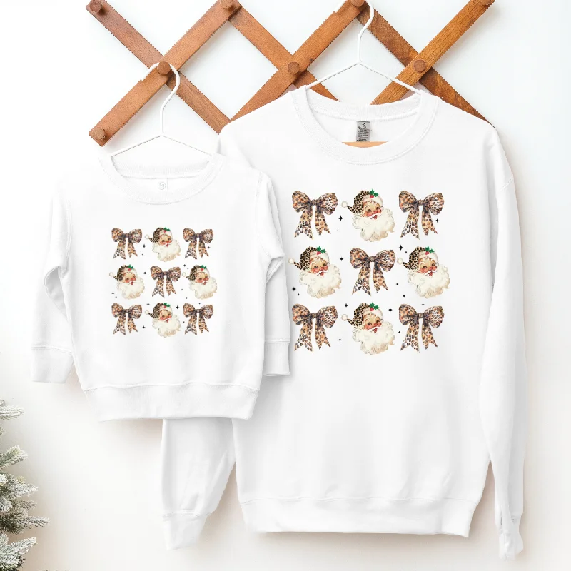 Leopard Xmas Icons Matching Sweatshirts Hoodie with Button Placket Classic Preppy