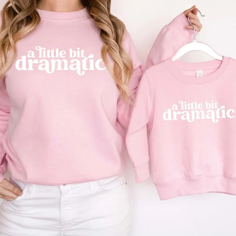 Little Bit Dramatic Mum & Kid Matching Pink Sweatshirts Hoodie with Lining Warm Insulated