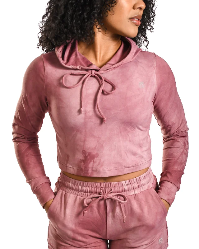 Luxe Loungewear Crop Hoodie - Pink Tie Dye Hoodie Jacket Zipper Layering