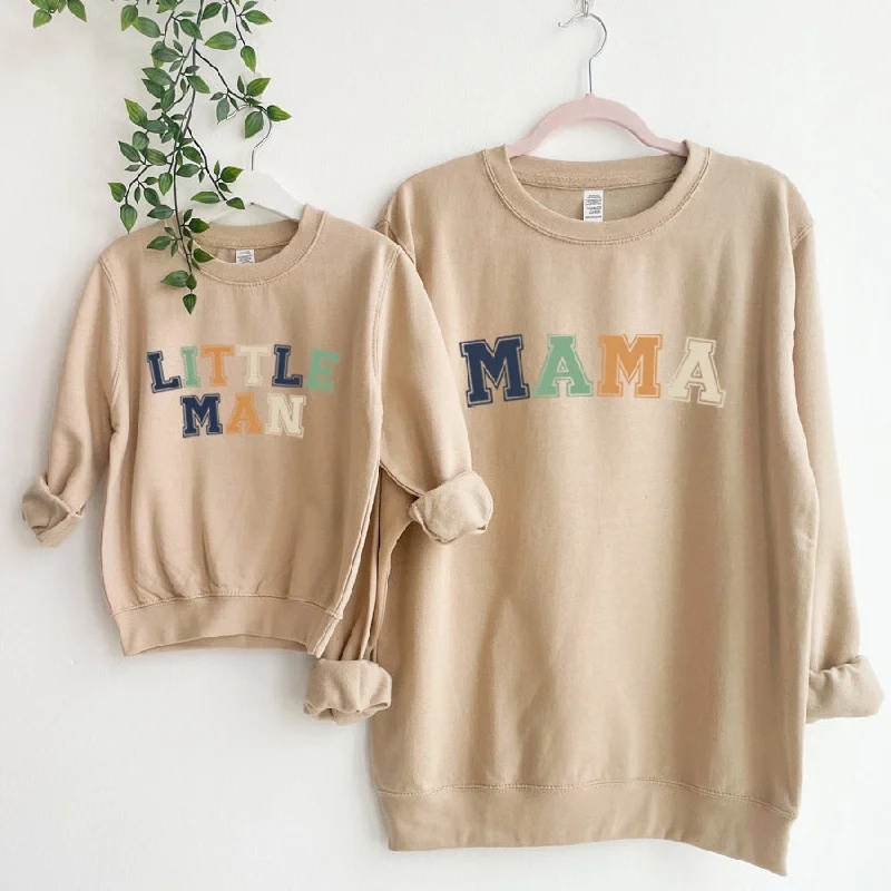 Mama & Little Man Multi Block Matching Sweatshirts Hoodie with Earth Tones Natural Calm