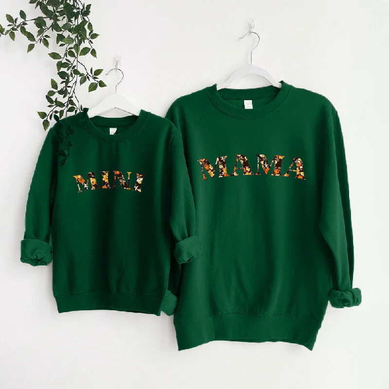 Mama & Mini Autumn Floral Matching Sweatshirts Hoodie with Stripes Bold Sporty