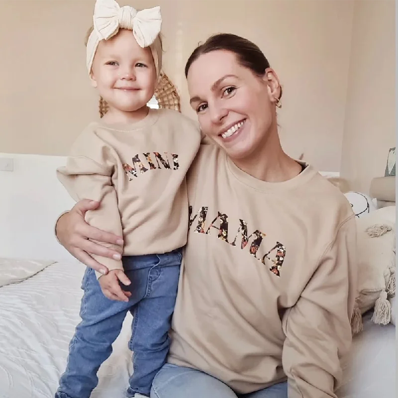 Mama & Mini Autumn Floral Matching Sweatshirts Hoodie with Embroidery Detailed Premium Mama & Mini Autumn Floral Matching Sweatshirts Hoodie with Embroidery Detailed Premium