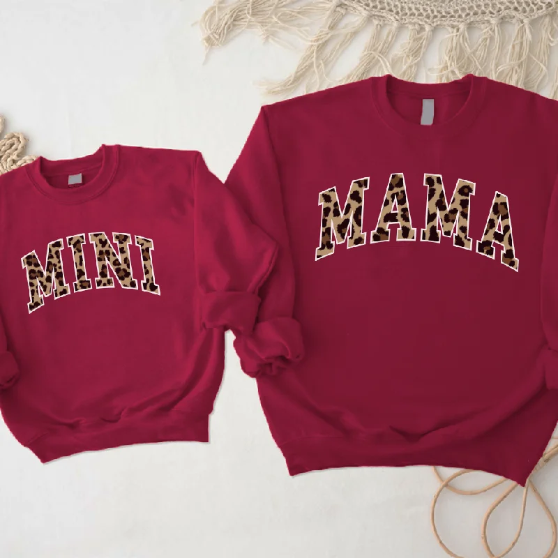 Mama & Mini Leopard Varsity Matching Sweatshirt Hoodie with Stripes Bold Sporty