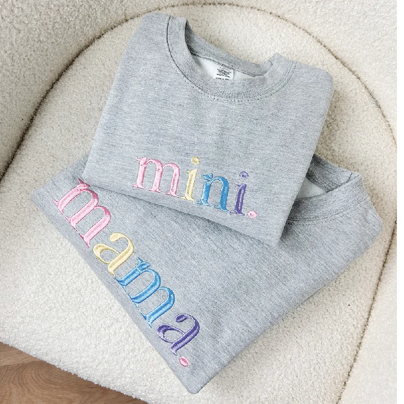Mama & Mini Pastel Embroidered Heather Grey Sweatshirts Hoodie with Hem Contrast Bold Stylish Mama & Mini Pastel Embroidered Heather Grey Sweatshirts Hoodie with Hem Contrast Bold Stylish