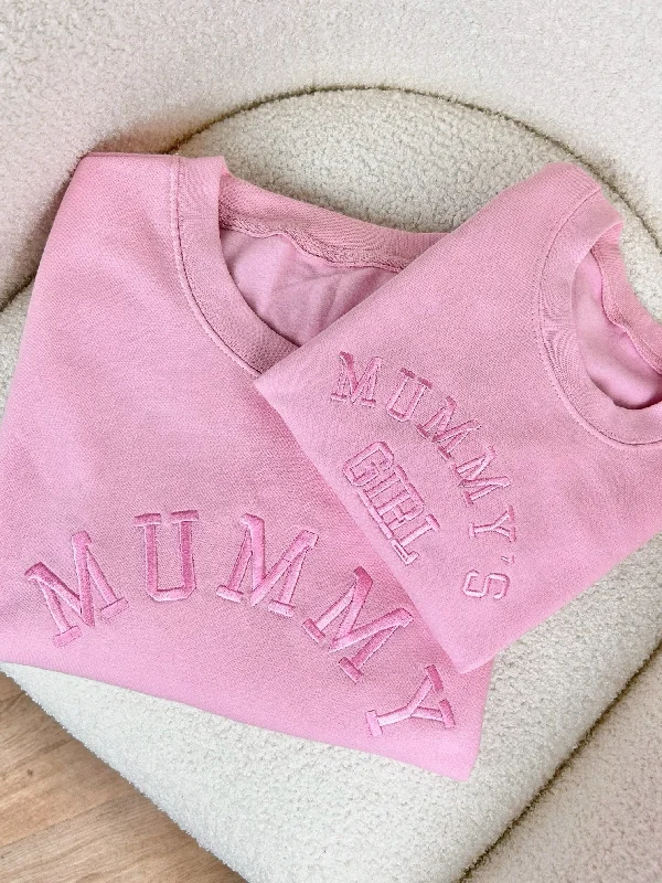 Mummy & Mummy's Girl College Embroidered Pink Sweatshirts Hoodie Dress Longline Feminine Mummy & Mummy's Girl College Embroidered Pink Sweatshirts Hoodie Dress Longline Feminine