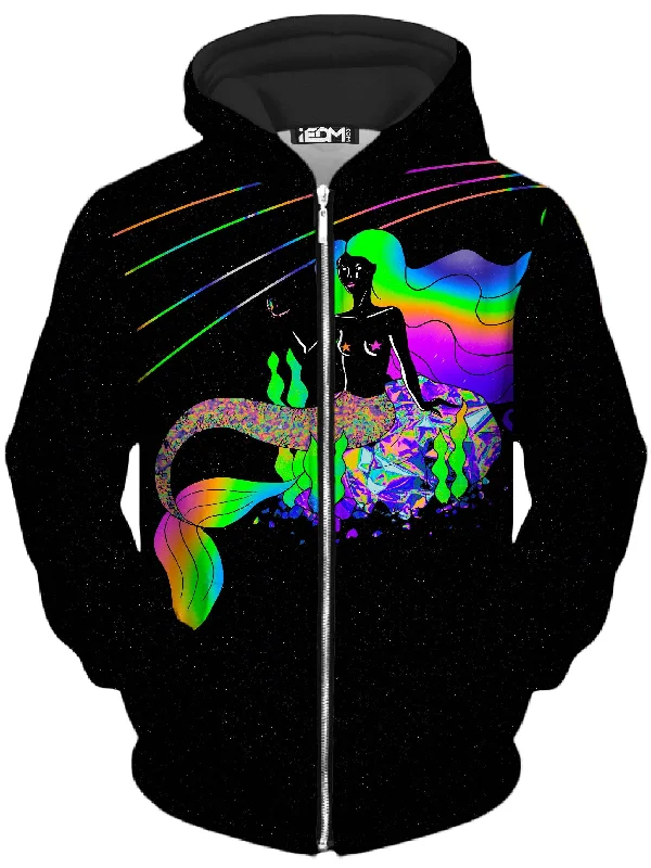 Neon Mermaid Unisex Zip-Up Hoodie Hoodie with Turtle Neck Cozy Winter
