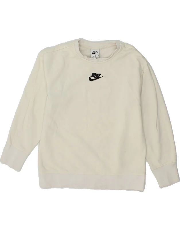 NIKE Girls Sweatshirt Jumper 10-11 Years Medium Off White Cotton Hoodie with Metallic Shiny Futuristic NIKE Girls Sweatshirt Jumper 10-11 Years Medium Off White Cotton Hoodie with Metallic Shiny Futuristic