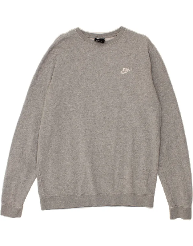 NIKE Mens Sweatshirt Jumper Large Grey Cotton Hoodie with Applique Textured Unique