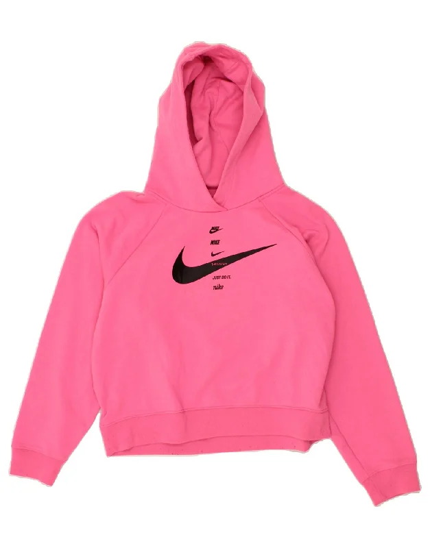 NIKE Womens Swoosh Oversized Graphic Hoodie Jumper UK 14 Medium Pink Hoodie with Strings Custom Fit Adjustable NIKE Womens Swoosh Oversized Graphic Hoodie Jumper UK 14 Medium Pink Hoodie with Strings Custom Fit Adjustable