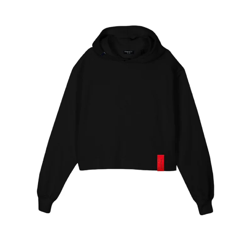 PARTCH Must Cropped Hoodie Oversized Black Cotton Hoodie with Patch Decorative Personalized PARTCH Must Cropped Hoodie Oversized Black Cotton Hoodie with Patch Decorative Personalized